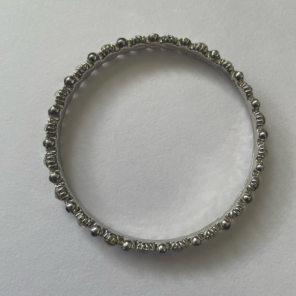 Silvertone Crystal and Black Gem Bangle Bracelet - Picture 3 of 4